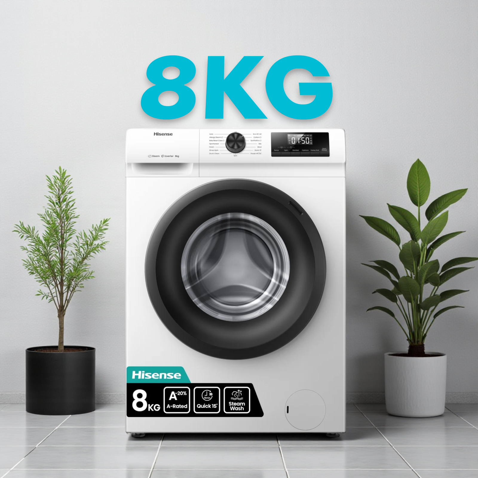 Hisense 8KG Front Load Washer WFQP8012w white