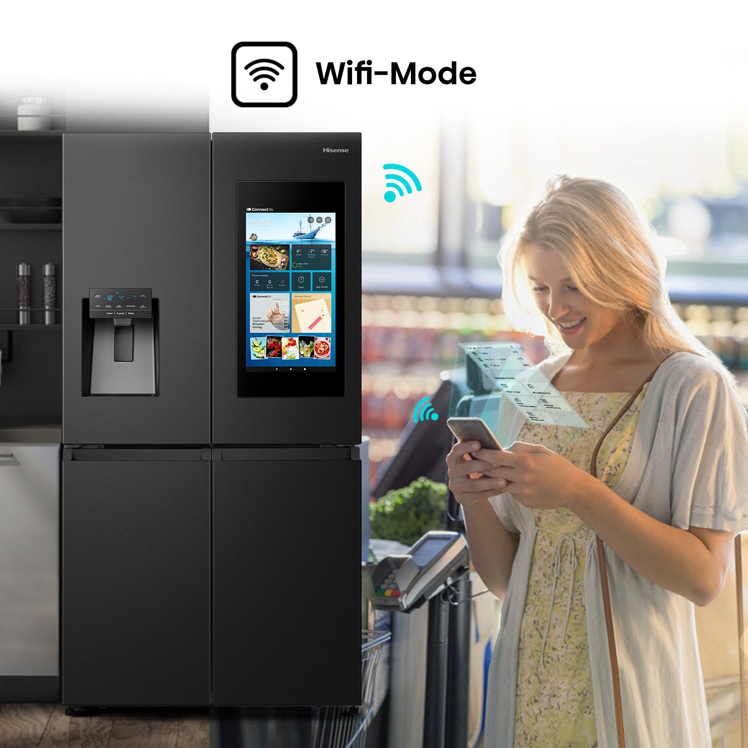 Hisense RQ759N4IBU1 Pure flat Cross Door Smart Refrigerator with Touch Display,Water and Ice Dispenser,Anti-Bacterial Interior ,Metal Cooling, Fridge-Freezer Convertible Bottom right compartment with No Frost inverter compressor