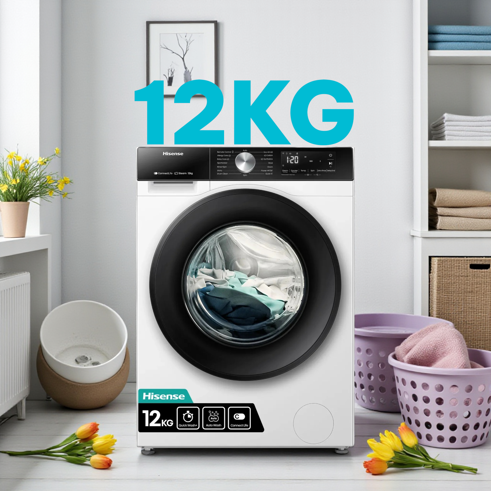 HIsense 12kg front load washer white WF3S243BW