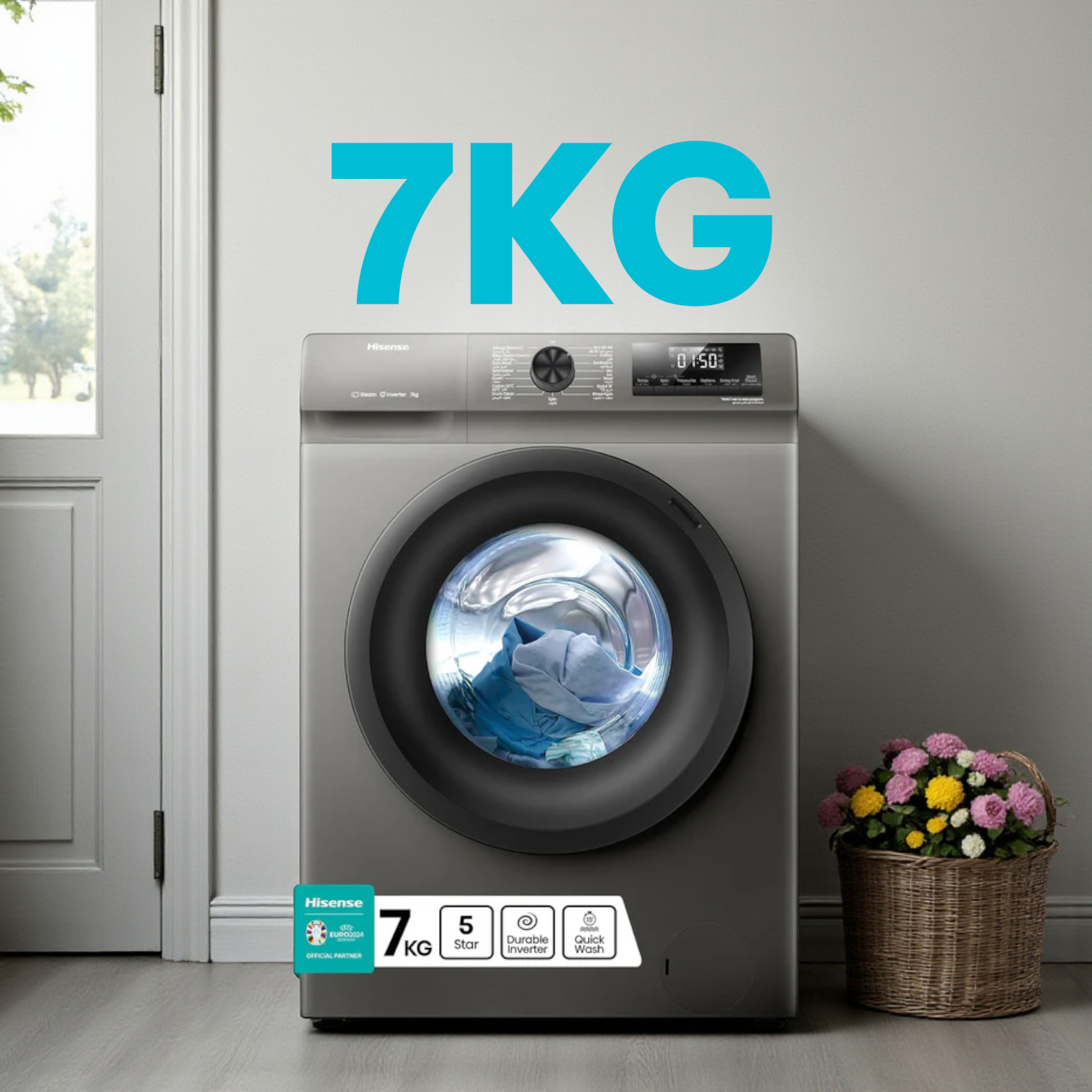 Hisense 7kg inverter front washer silver wfqp7012t-p