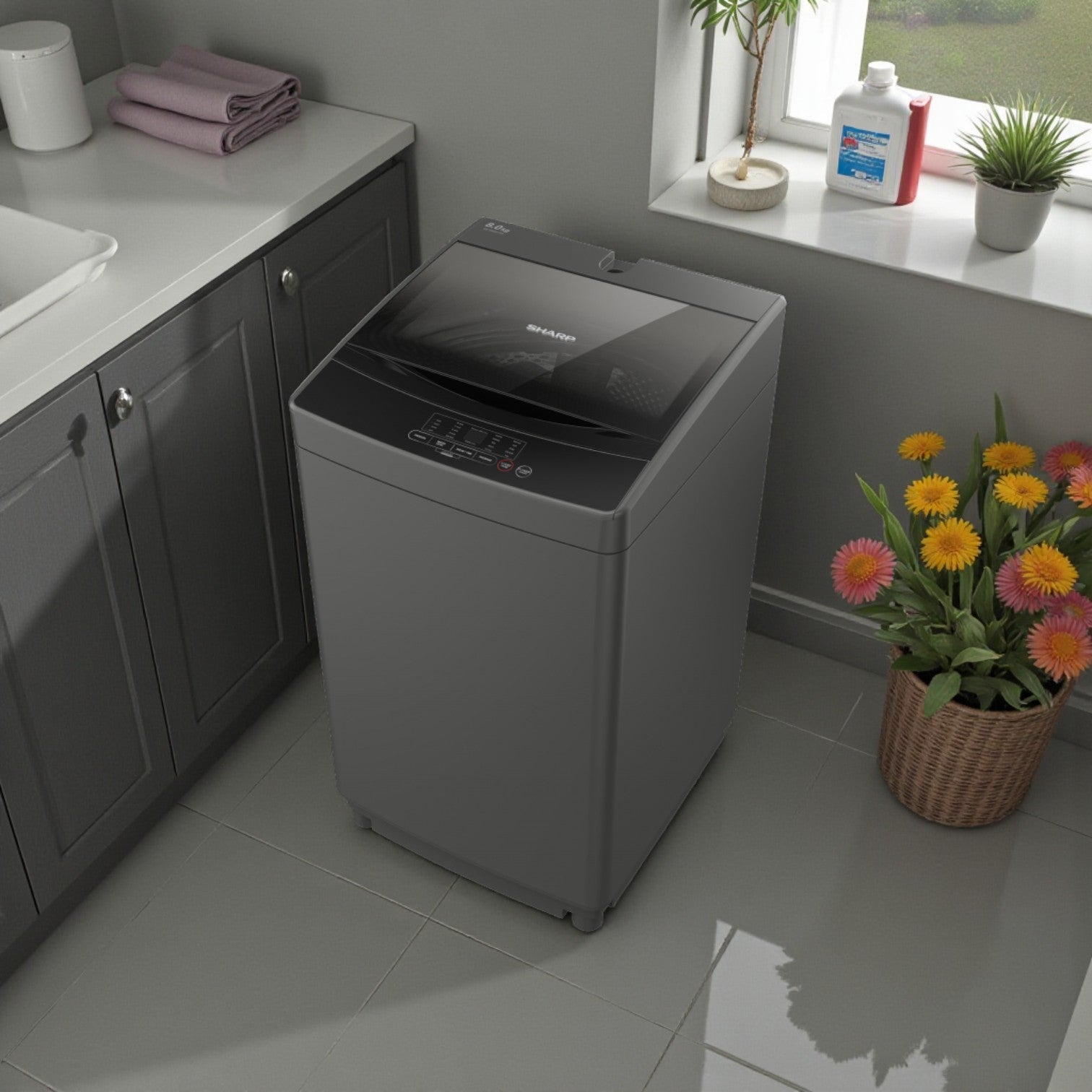 Sharp 17kg top load washer silver